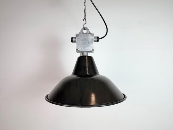 Image 1 of Set of 4 Industrial Black Enamel Pendant Lamps from Elektrosvit, 1960s