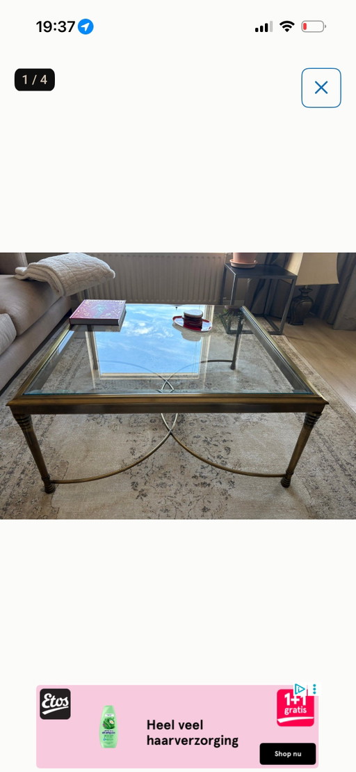 Table basse Vintage Hollywood Regency – style Maison Jansen – Laiton & Verre biseauté