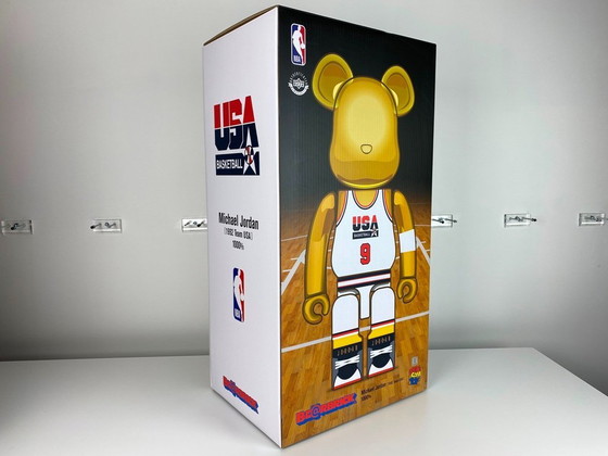 Image 1 of Bearbrick Michael Jordan 1992 Dream Team USA Jersey gold chrome 1000% MEDICOM toys 2021