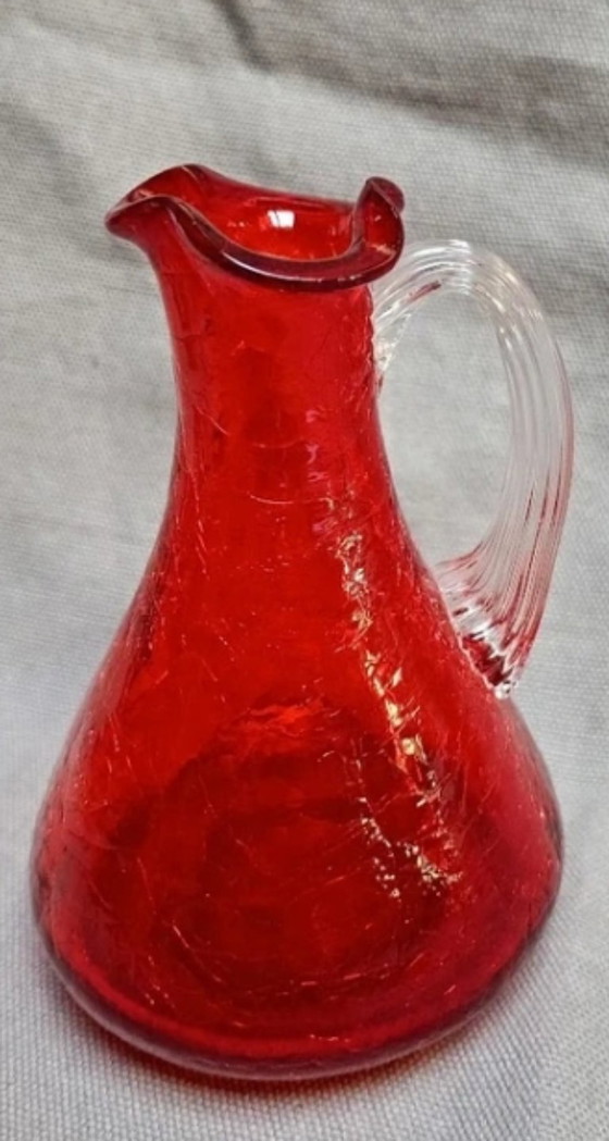 Vintage Ruby Red 'Crackle Glass' Pitcher – Pilgrim Glass, Table accessories (photo 5 of 5)