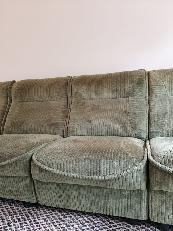 Image 1 of Canapé modulaire vintage vert côtelé
