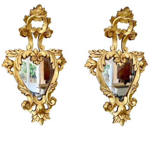 Pair of Louis XV style wooden mirrors, Spain 1950s