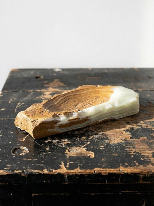 Vintage brutalist carved green onyx ashtray from the 1950s-1970s, Italy