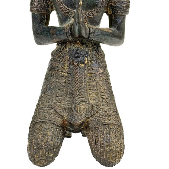 Thaise Bronzen Theppanom Tempelwachter – Boeddhistische Beschermengel – 21.7 cm – Beeldhouwkunst (photo 10 of 10)