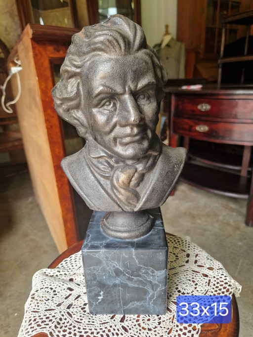 Heavy iron bust of Beethoven on a marble base