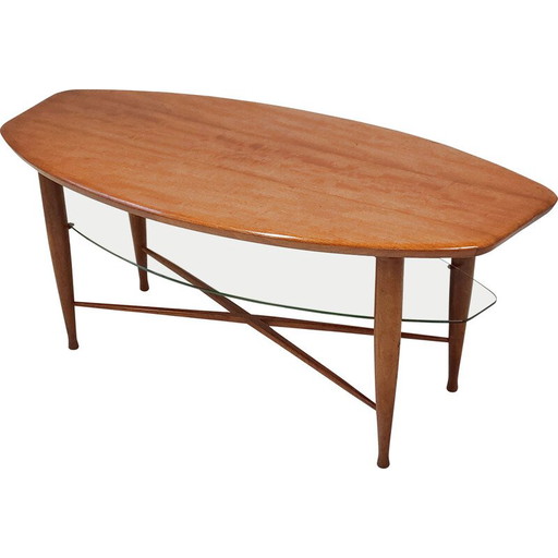 Mesa de centro vintage escandinava de teca y vidrio, 1960