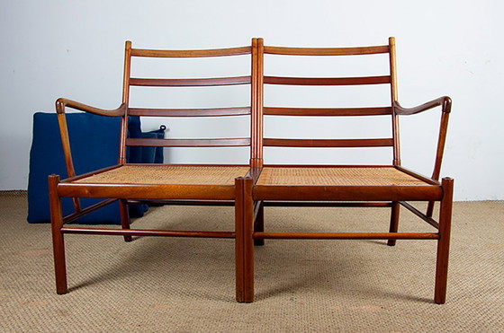 Image 1 of 2-seat Danish sofa in mahogany and cane, model PJ 149/2 OR "Colonial chair" by Ole Wanscher for Poul Jeppesen.