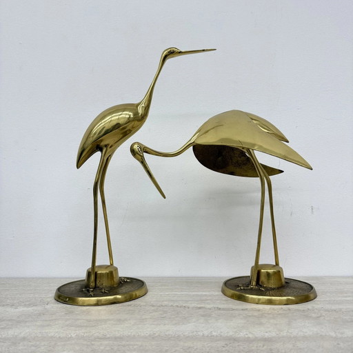 Pair of large Mid century design brass crane birds , 1970’s