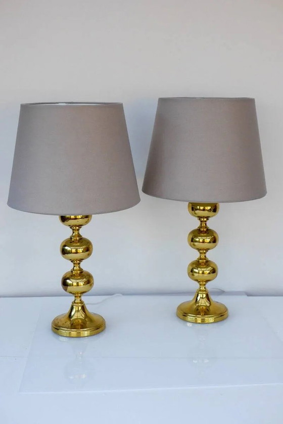 Image 1 of Scandinavian modern space age brass table lamps from Nafa, Sweden, 1970s, set of 2