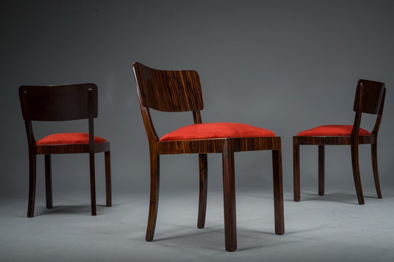 Image 1 of Art Deco Makassar Esszimmerstühle, 1930er Jahre, Satz von 4