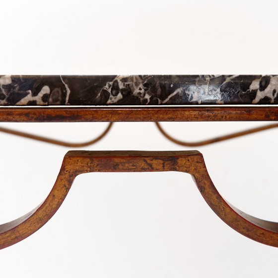 Image 1 of Gilded metal side table with marble top, René Prou style