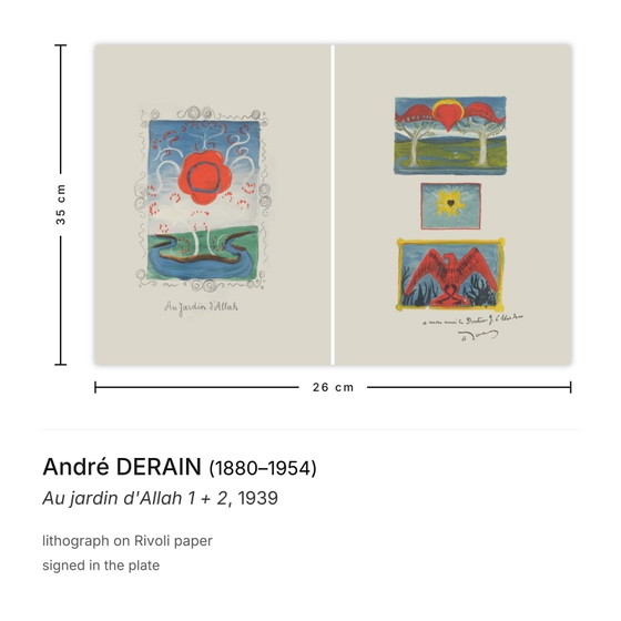 André DERAIN Lithographie Au Jardin D'Allah 1 + 2 1939 – Lithographies et sérigraphies, Paper (photo 3 of 5)