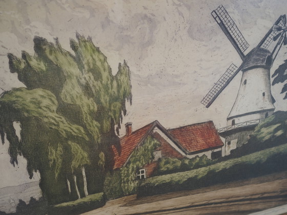 Image 1 of Peinture "Le moulin à vent", design scandinave, années 1970