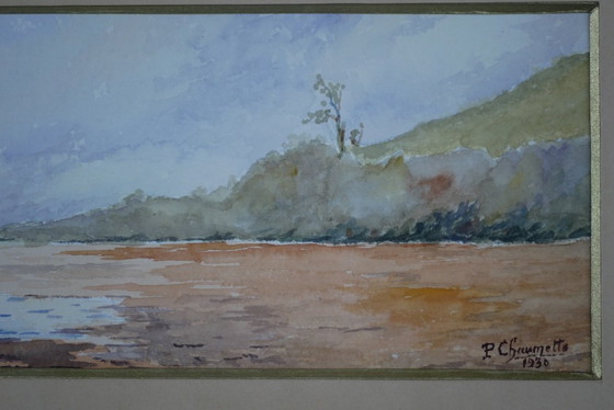 Image 1 of P. Chaumette, Lakeside Landscapes, 1930 - Pair of framed watercolors.