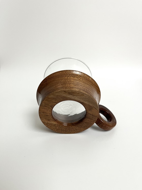 Image 1 of 4 Vintage Schott Mainz Jeanner Cups – Glass & Teak – 1960s/70s