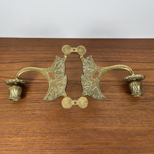 Antique Brass Wall Candle Holder – Art Deco Double Arm Wall Light