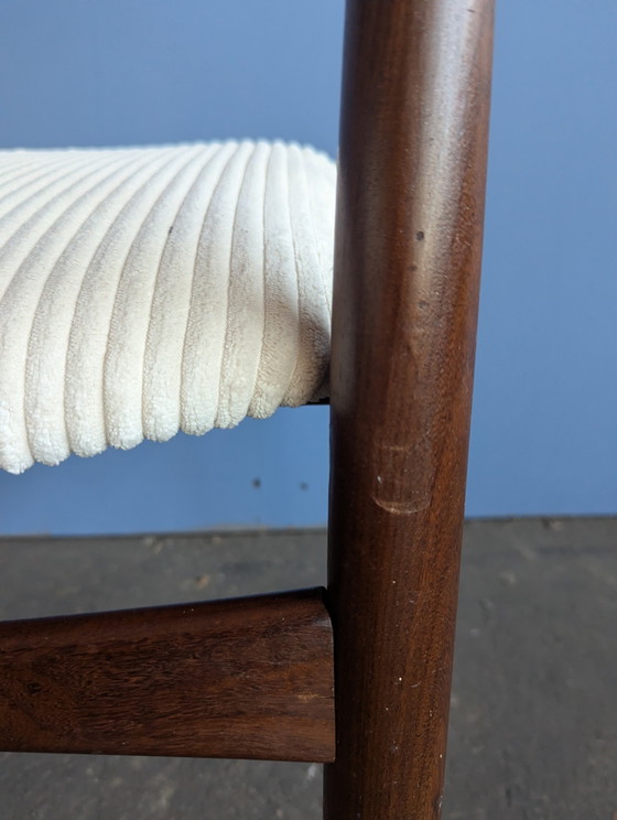 Image 1 of Midcentury Deense teak stoel- nieuwe boucle stof