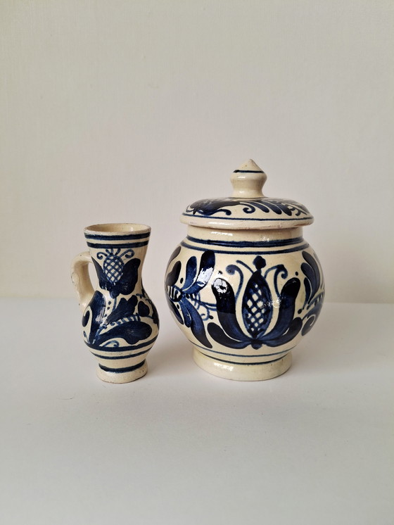 Image 1 of Ambachtelijk Korond Aardewerk Set (2 stuks) | Transsylvanische Volkskunst | Handgeschilderd