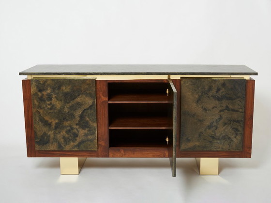 Image 1 of Belgian brutalist rosewood resin and brass sideboard 1970