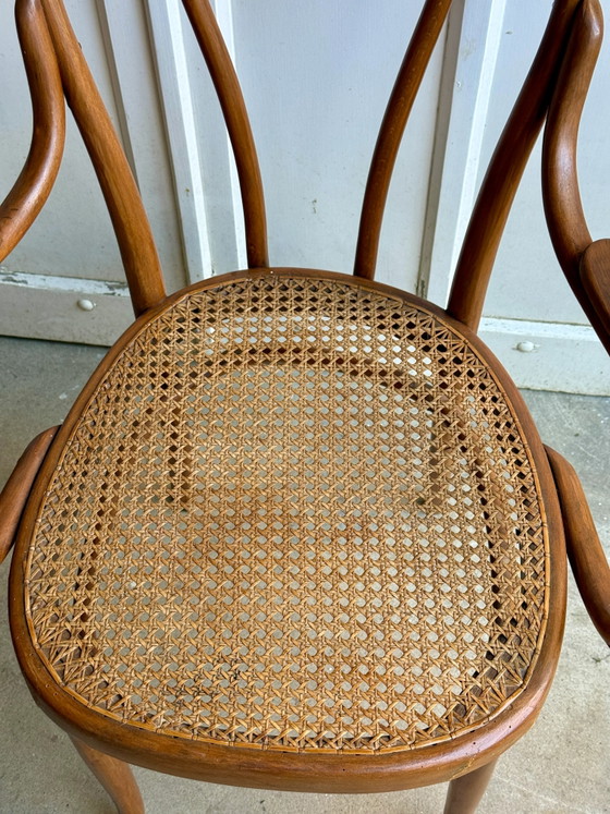 Josef & Jacob Kohn No. 18 Fauteuil en bois courbé et cannage, Marron, Vintage (photo 6 sur 11)