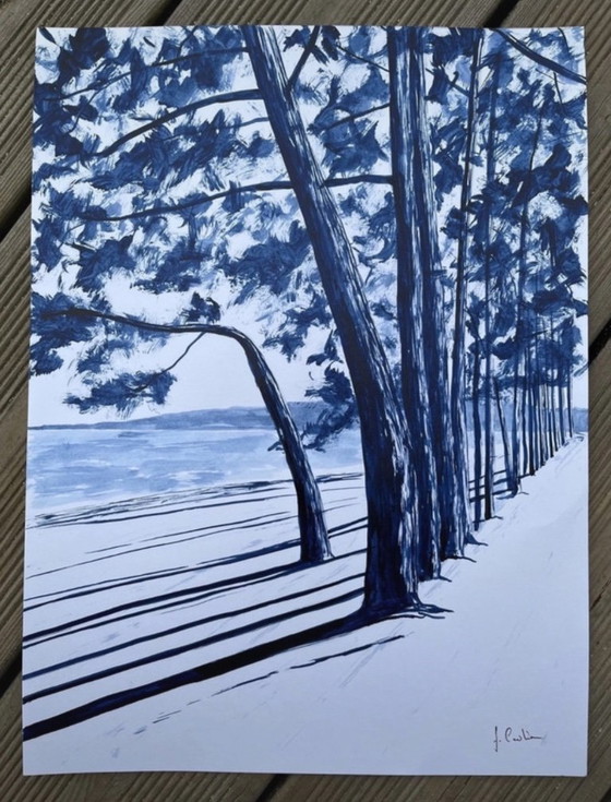 Image 1 of Indigo-inkt op wit papier, 40x30cm