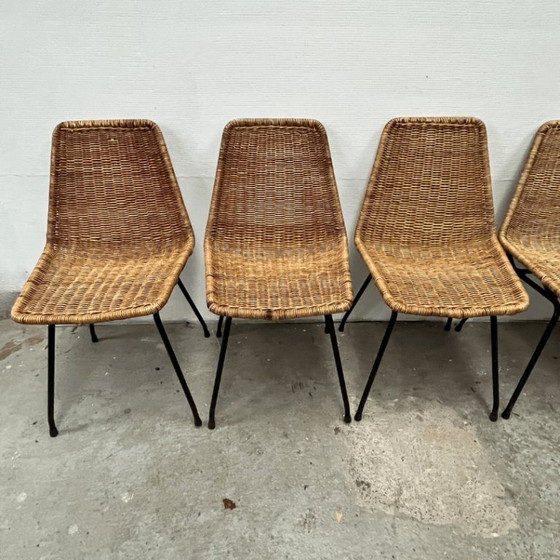 Image 1 of 7 chaises de salle à manger en rotin du milieu du siècle – Dirk van Sliedregt | Rohé