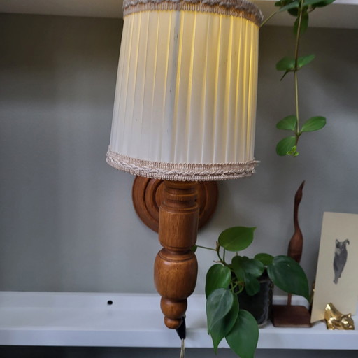 Lampada da parete vintage in legno con paralume in tessuto - 35 cm