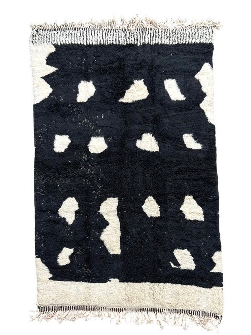 Black and White Moroccan Rug 200x300 cm- Hand Made Berber Wool Rug