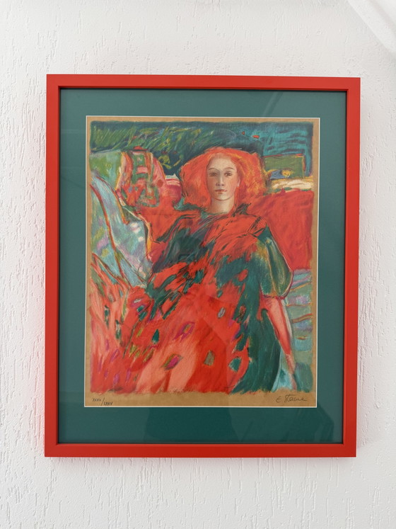 3x Lithographie Dame en Rouge – Lithographies et sérigraphies, Wood (photo 4 of 9)
