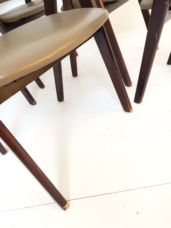 Lot de 6 ou plus chaises de salle à manger danoises vintage, Bois, Skaï, Marron (photo 9 sur 10)