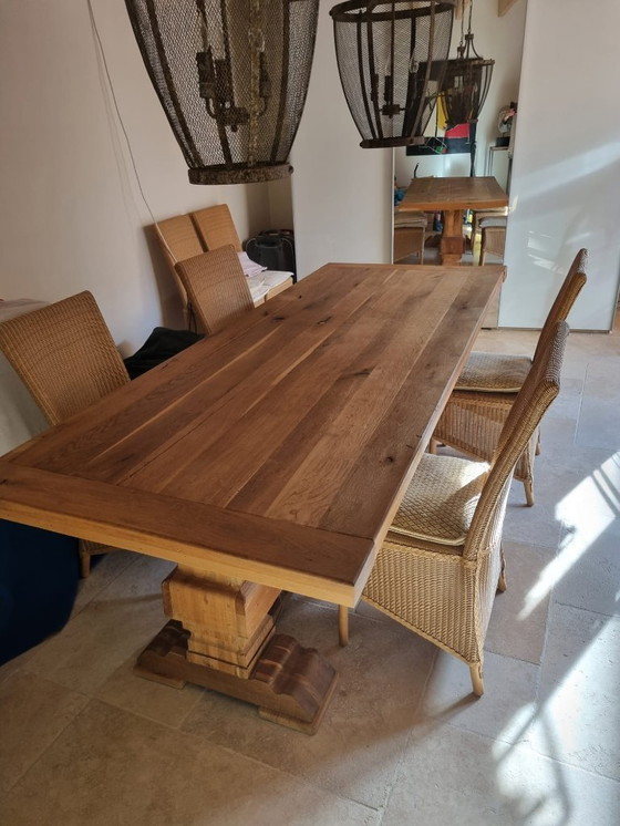 Image 1 of monastery table + 6 wicker chairs