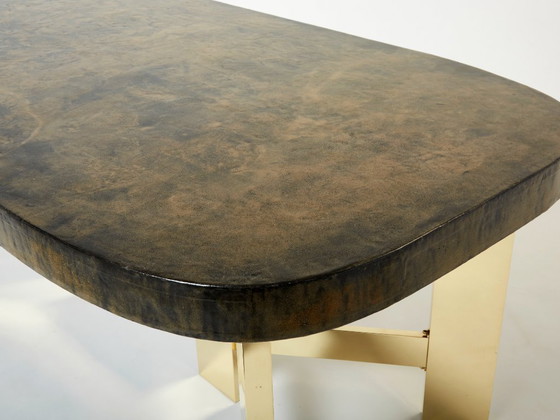 Image 1 of Belgian brutalist resin and brass dining table 1970