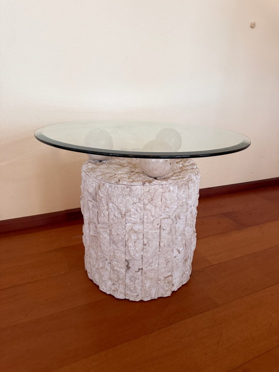 Vintage fossil stone coffee table Pierre Magnussen Ponte, Glass, Beige (photo 7 of 7)