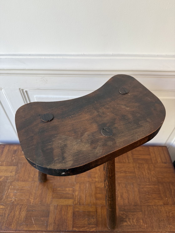 Image 1 of Sgabello alto a treppiede in legno massello