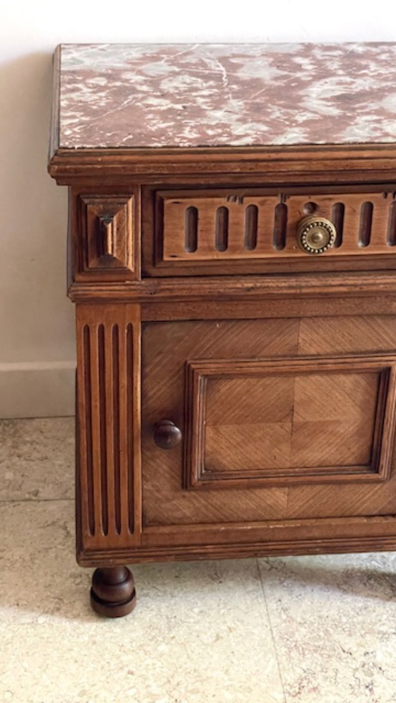 Image 1 of TABLE de Chevet Ancienne Bois et MARBRE