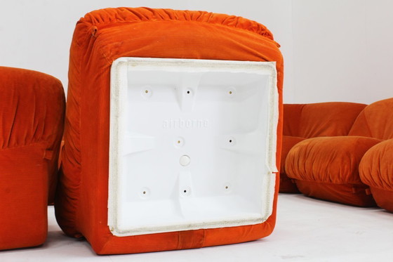Image 1 of Divano modulare vintage Airborne 'Patate' in velluto a coste arancione, set da 7