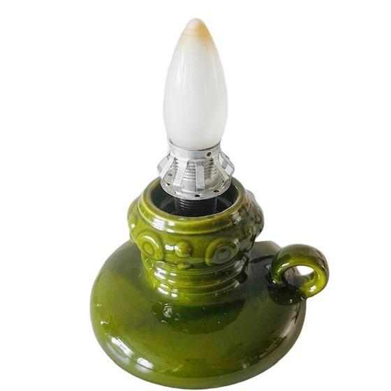 Image 1 of Vintage Space Age lamp base green glossy ceramic 1970s