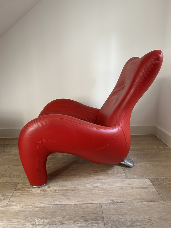 Image 1 of Leolux Balou Armchair Red Leather + Hocker