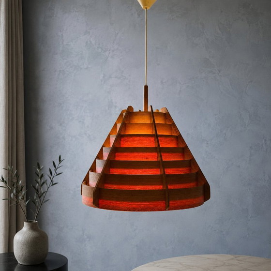 Designer pendant lamp by Hans-Agne Jakobsson for AB Ellysett Markaryd - 1960s. – AB Ellyset Markaryd., Wood (photo 18 of 19)