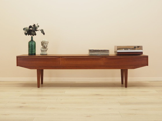 Lowboard danese in impiallacciatura di teak con tre cassetti, anni '60 – Mobili TV, Legno (photo 2 of 9)
