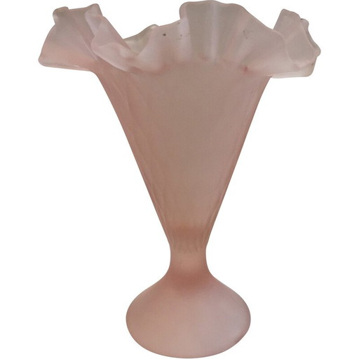 Vase vintage Corolle en verre rose givré, Italie 1980