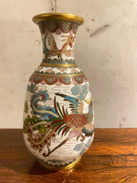 Image 1 of Vaso cinese cloisonné (smalto su ottone), XX secolo.