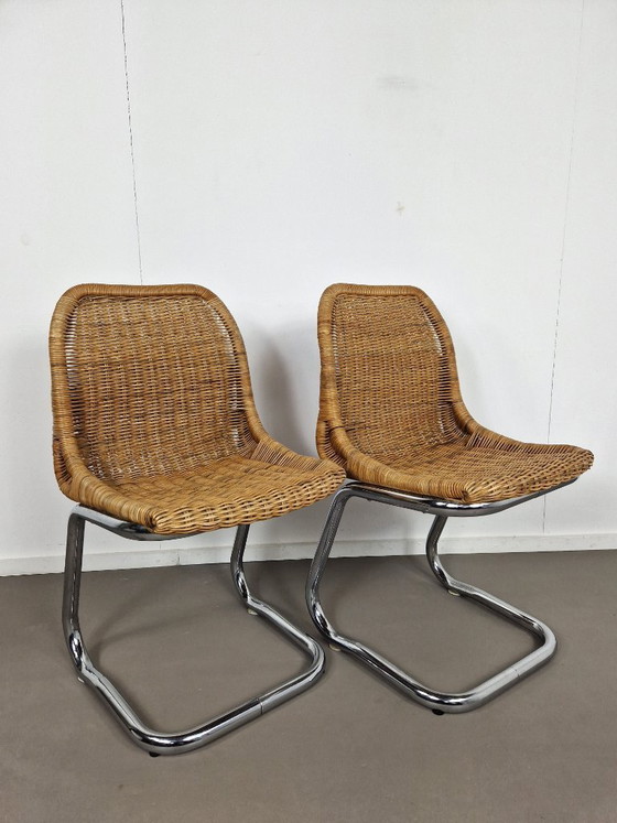 Image 1 of Juego de dos sillas Rohé Noordwolde | Ratán y cromo
