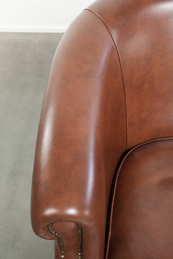 Image 1 of 4 poltrone club in pelle bovina in stile inglese color cognac scuro
