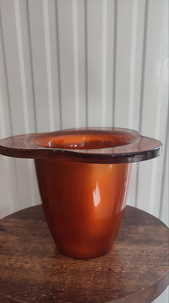 Image 1 of Vaso vintage in vetro arancione iridescente, design anni '70