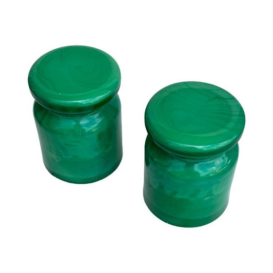 Image 1 of Malachite glass containers – Czechoslovakia, 1970s