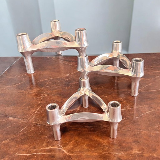 BMF - STOFF and Nagel set of 3 candlesticks. Vintage design classics from the 70s, designed by Fritz Nagel & Ceasar Stoffi
