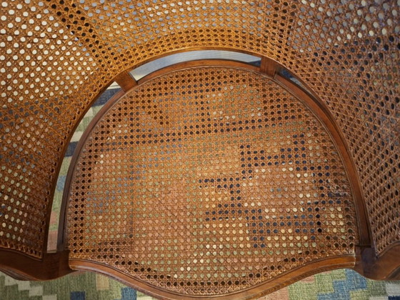 Image 1 of Sillón de media luna de ratán y madera noble, estilo Luis XV, principios del siglo XX