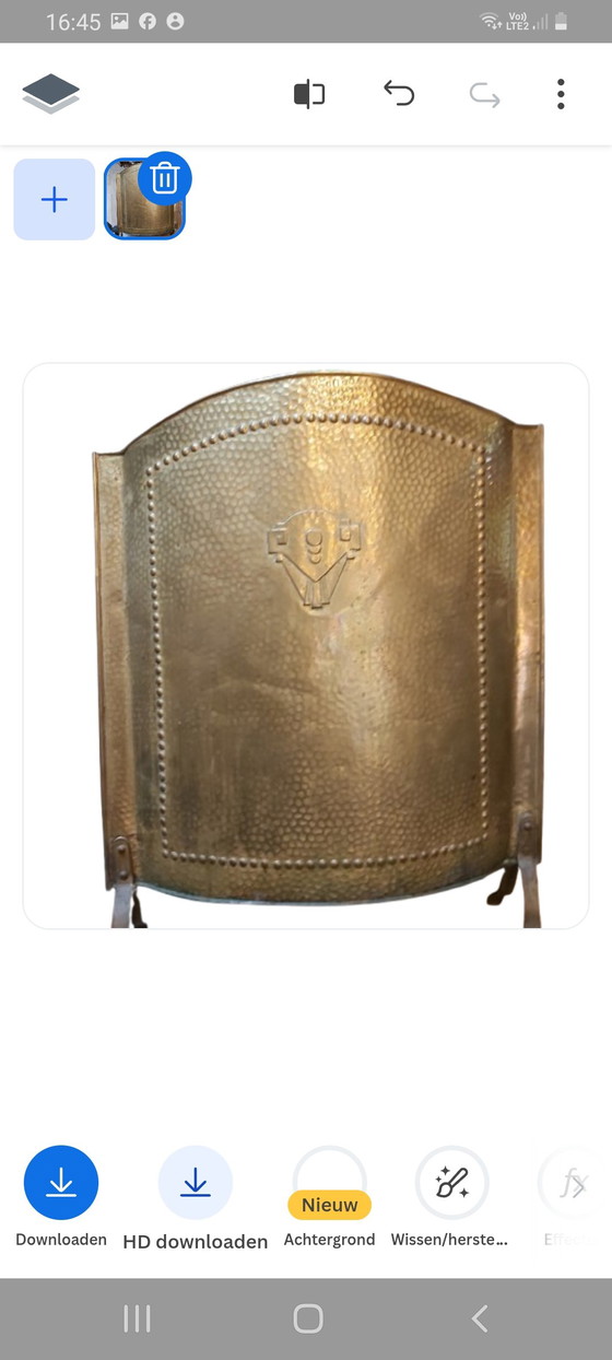 Image 1 of Art Deco fireplace screen copper brass hammered