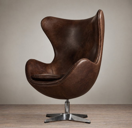 Restoration Hardware Copenhagen Chair, cuir marron, Fauteuils, polished steel, Mid Century Modern (photo 5 sur 5)